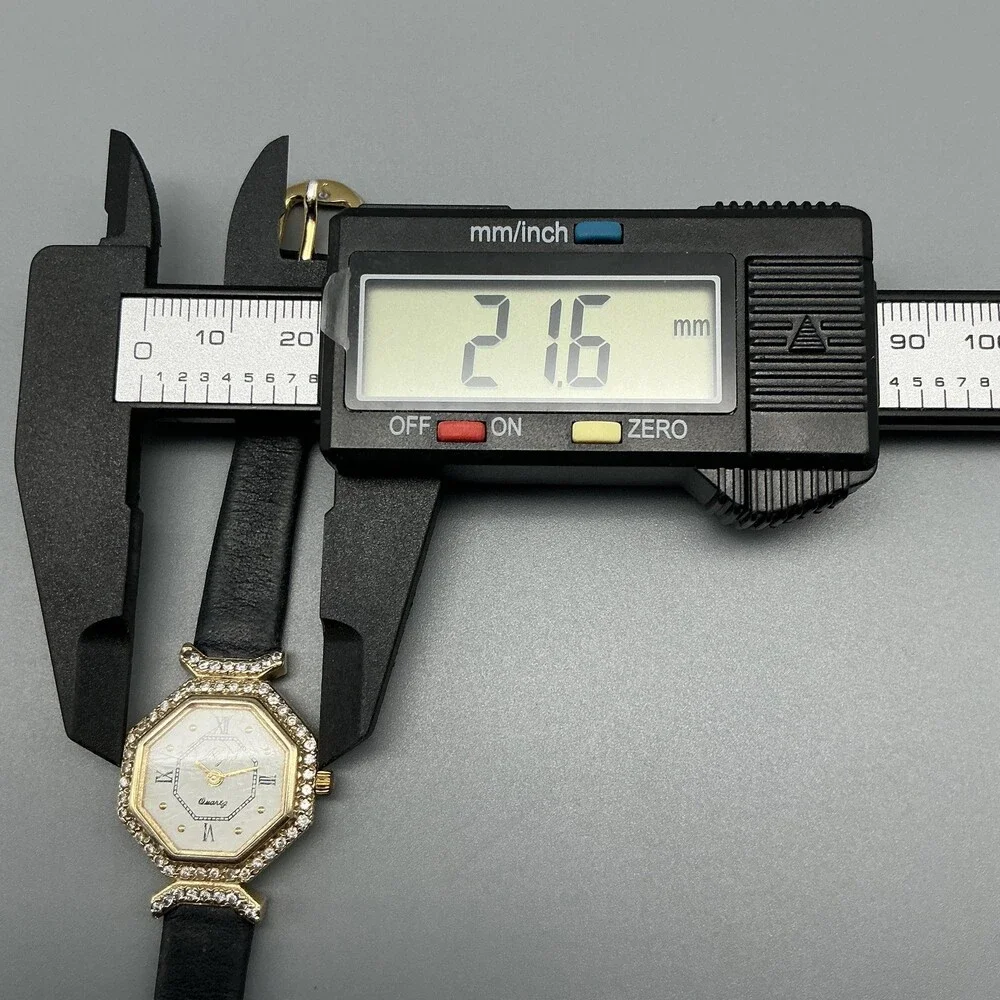 Allegro Womens Watch 22mm White Dial 14K Diamond Bezel Black Leather New Battery